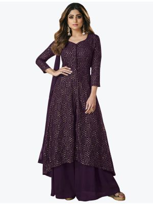 Dark Purple Faux Georgette Exclusive Designer Palazzo Suit small FABSL21031