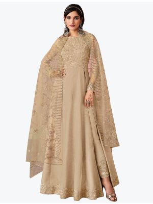 Golden Beige Premium Russian Silk Anarkali Floor Length Suit FABSL21035
