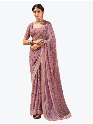 Light Purple Bandhani Print Chiffon Saree small FABSA21781