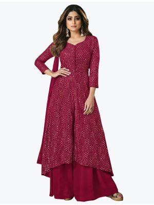 Magenta Pink Faux Georgette Exclusive Designer Palazzo Suit small FABSL21029