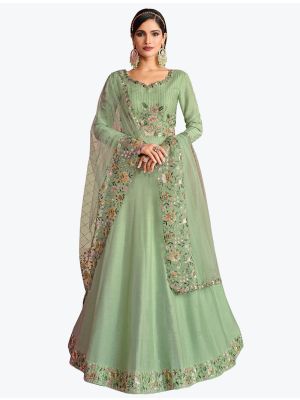 Mint Green Premium Russian Silk Anarkali Floor Length Suit small FABSL21032