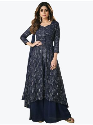 Navy Blue Faux Georgette Exclusive Designer Palazzo Suit small FABSL21027