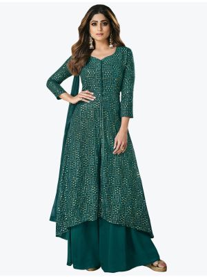 Teal Green Faux Georgette Exclusive Designer Palazzo Suit small FABSL21030