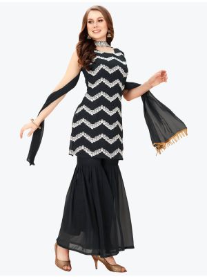 Black Faux Georgette Embroidered Readymade Sharara Suit FABSL21082