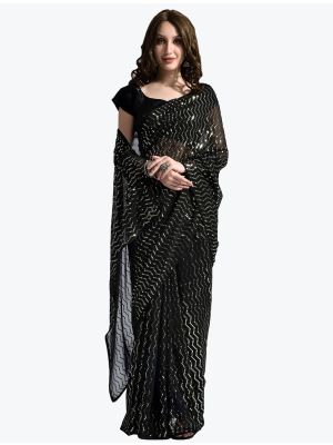 Bottle Green Sequence Embroidered Fancy Party Wear Georgette Saree small FABSA21842