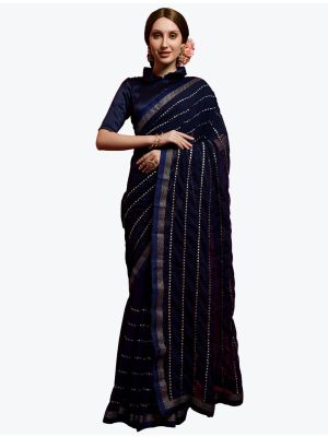 Onion Pink Mirror Embroidered Party Wear Georgette Saree small FABSA21836