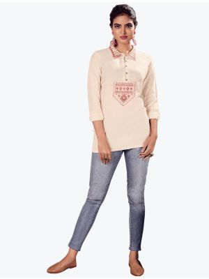 off white fine rayon embroidered casual wear top fabku20620