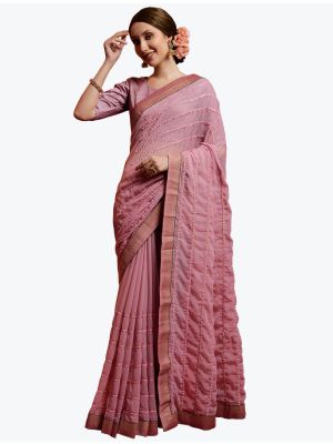 Perfect Peach Mirror Embroidered Party Wear Georgette Saree small FABSA21837