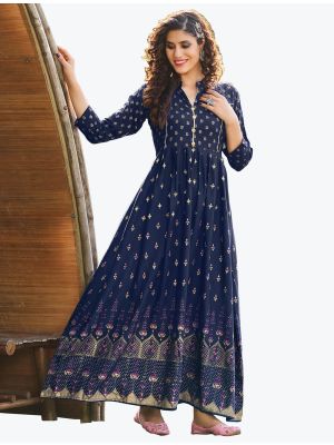 oxford blue fine rayon printed long indo western kurti fabku20608