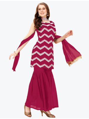 Pink Faux Georgette Embroidered Readymade Sharara Suit FABSL21083