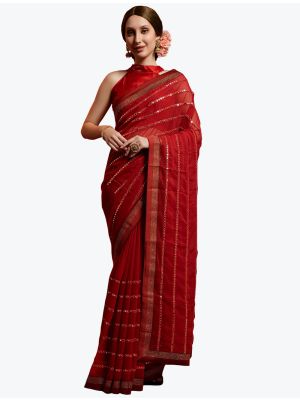 Deep Wine Mirror Embroidered Party Wear Georgette Saree small FABSA21840