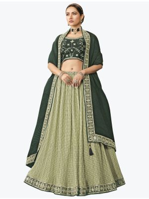 Deep Pista Crushed Chinon Festive Wear Designer Lehenga Choli small FABLE20335