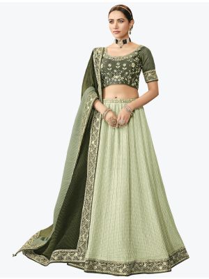 light Pista Crushed Chinon Festive Wear Designer Lehenga Choli small FABLE20330