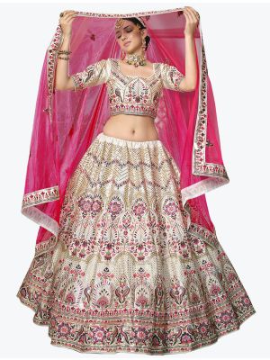 Creamy White Embroidered Silk Exclusive Designer Lehenga Choli small FABLE20344