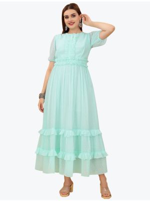 ice blue georgette designer long kurti fabku20650