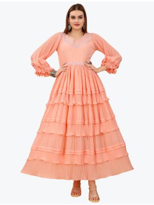 pastel peach georgette designer long kurti fabku20651