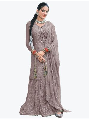 Purple Grey Faux Georgette Embroidered Sharara Suit small FABSL21144
