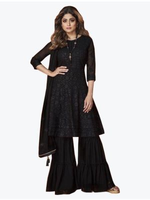 Rich Black Georgette Embroidered Sharara Suit small FABSL21138