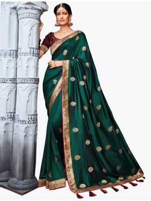 Deep Crimson Vichitra Silk Zari Embroidered Saree small FABSA21875