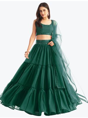 Dark Green Georgette Readymade Designer Lehenga Choli FABLE20346