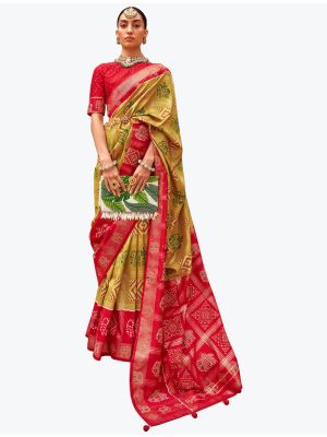 Mustard Patola Silk Woven Saree With Swarovski Work small FABSA21879