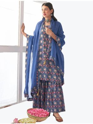 Light Blue Muslin Floral Printed Readymade Sharara Suit FABSL21176