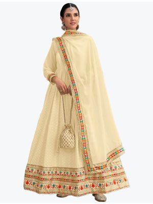 Light Cream Premium Georgette Embroidered Anarkali Suit small FABSL21208