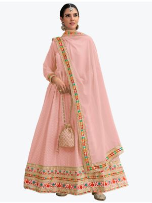 Light Pink Premium Georgette Embroidered Anarkali Suit small FABSL21209