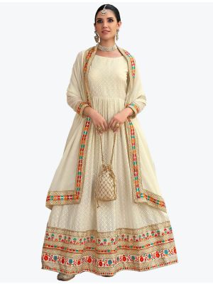 Off White Premium Georgette Embroidered Anarkali Suit small FABSL21206