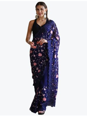 Rich Black Georgette Party Wear Embroidered Saree small FABSA21859