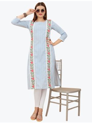 sky blue premium cotton embroidered kurti fabku20655