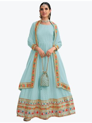 Sky Blue Premium Georgette Embroidered Anarkali Suit small FABSL21207