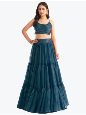 Teal Blue Georgette Readymade Designer Lehenga Choli FABLE20348