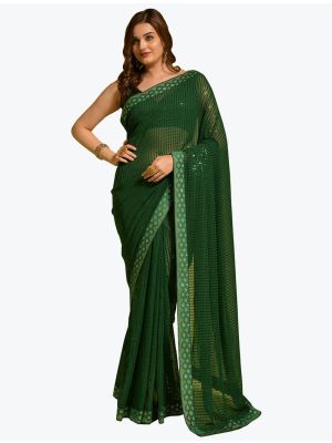 Bottle Green Georgette Party Wear Saree