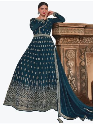 Dark Teal Georgette Embroidered Party Wear Anarkali Suit small FABSL21238