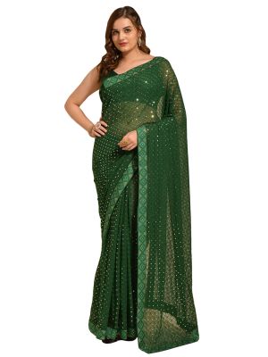Deep Green Georgette Party Wear Saree