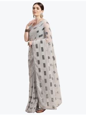 Light Grey Fancy Georgette Saree With Sequins Work
