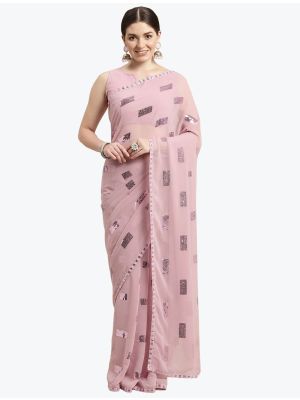 Pastel Pink Fancy Georgette Saree With Sequins Work