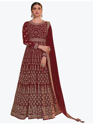 Rich Maroon Georgette Embroidered Party Wear Anarkali Suit thumbnail FABSL21237