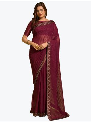 Rich Wine Georgette Party Wear Saree