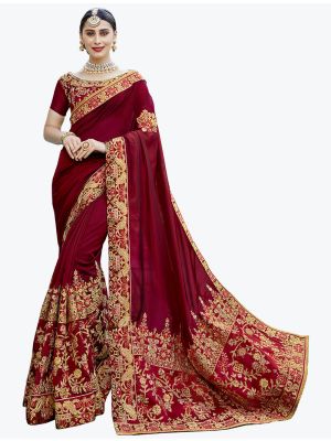 Royal Maroon Sana Silk Zari Embroidered Designer Saree