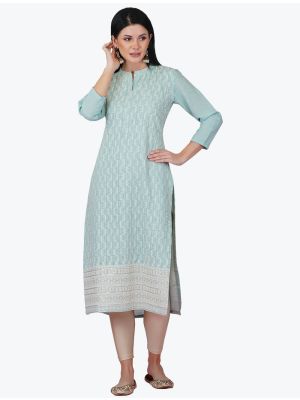 sky blue viscose kurti with lucknowi embroidery work fabku20683