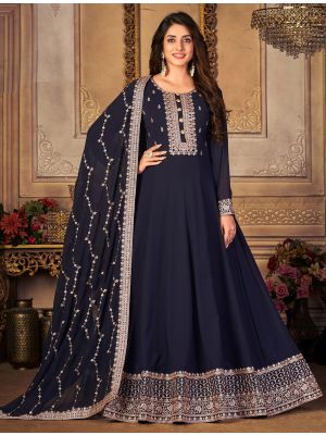 Blue Faux Georgette Semi Stitched Anarkali Suit small FABSL21316