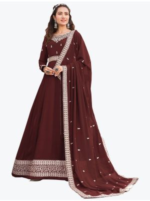 Brown Faux Georgette Anarkali Suit With Dori Embroidery small FABSL21321