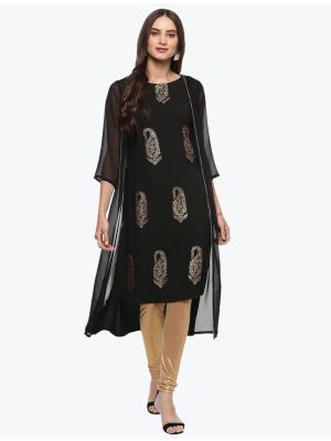 jet black poly crepe casual wear kurti fabku20716