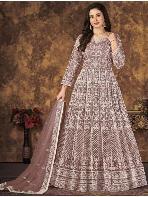 Mauve Net Anarkali Suit With Thread Embroidery Work small FABSL21281