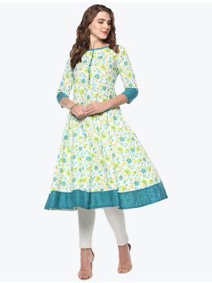 printed white cotton casual wear kurti fabku20717