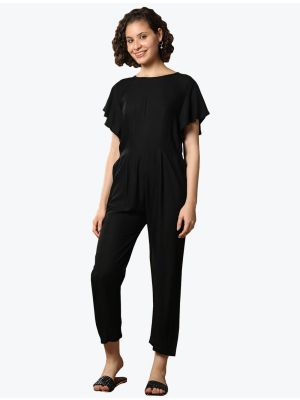 pure black premium viscose casual wear jumpsuit fabku20699