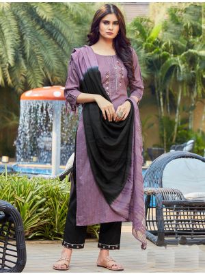 Purple Viscose Dobby Readymade Palazzo Suit With Hand Work FABSL21298
