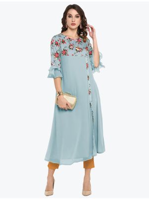 sky blue poly crepe casual wear kurti fabku20721